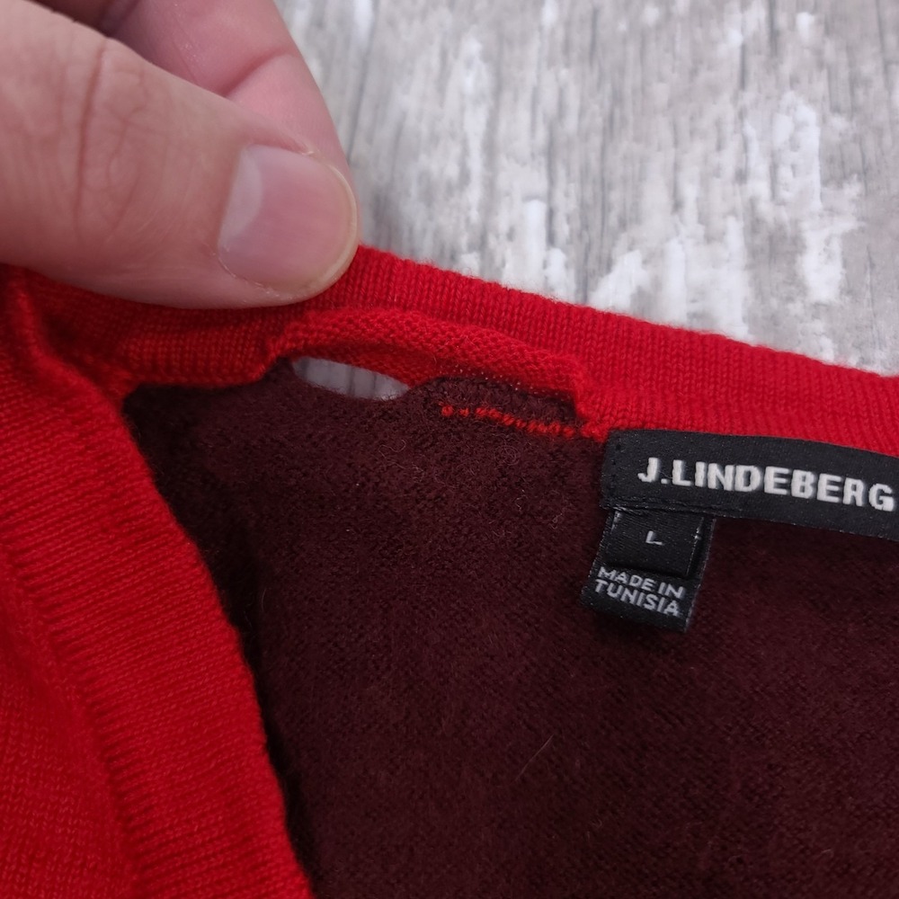 J.Lindeberg Mens Jethro True Merino Knit Sweater Size Large Red V-Neck Pullover - Picture 3 of 7